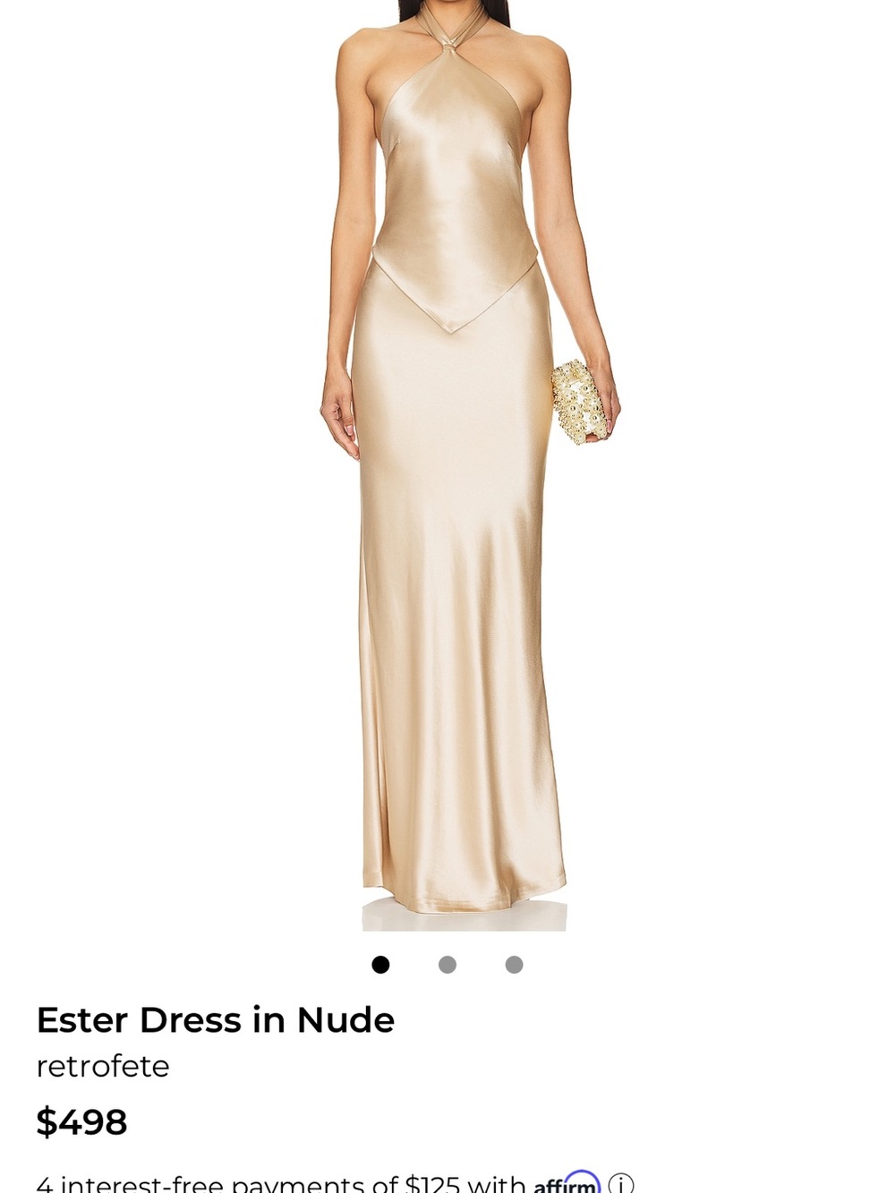 Retrofete Ester Satin Halter Gown in Nude Gold